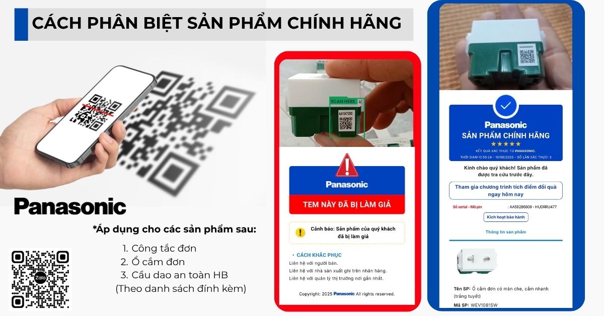 Cách phân biệt sản phẩm chính hãng Công tắc ổ cắm Panasonic